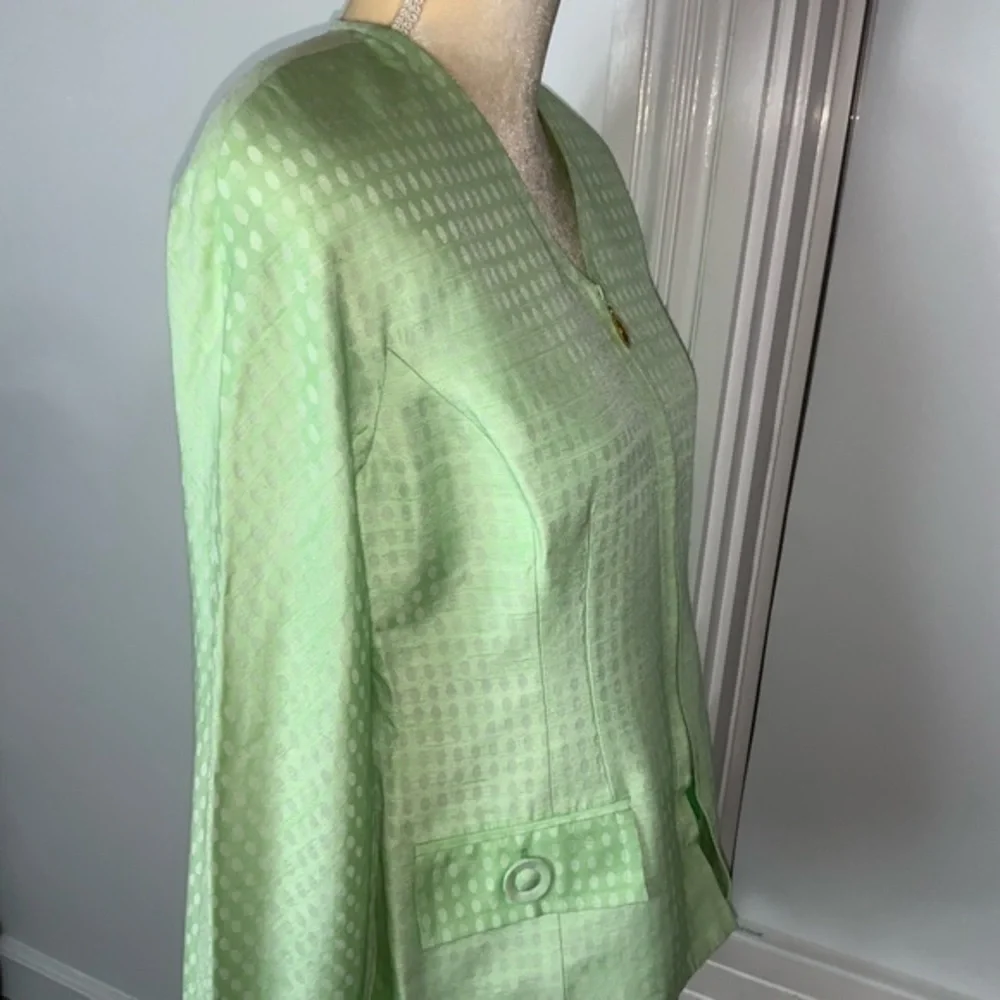 Vintage Christian Dior Zip-Up Long Sleeve Blazer Green and White Sz 8P Designer